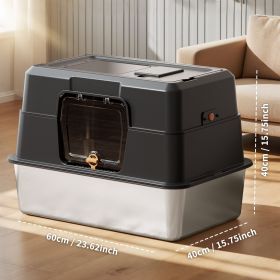 Thick stainless steel fully enclosed black cat toilet, sturdy, bite proof, leak proof, providing greater comfort for cats in large spaces