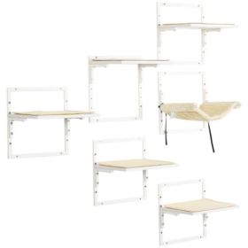 PawHut 6-pc Modern Cat Wall Shelves For Indoor Cats, Height Adjustable Jumping Platforms (Option: Cream White)
